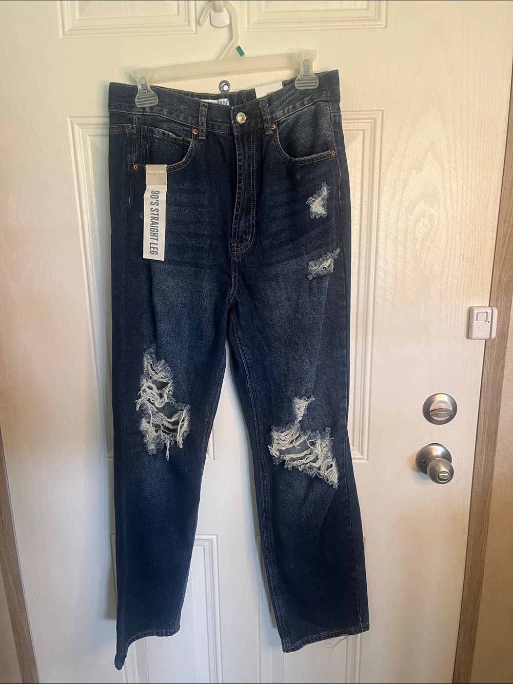 Wax Jean Collection Dark Indigo Distressed 90’s Straight Leg Jeans
